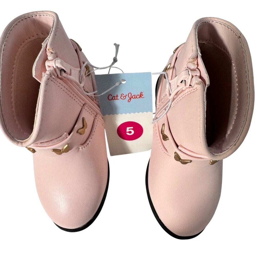 Cat & Jack Girls Butterfly Pink Gracie Boots size 5 Faux Leather Strappy Zip New - Picture 8 of 15